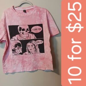 Romwe Tie-Dye Tee with Comic Skull Panel